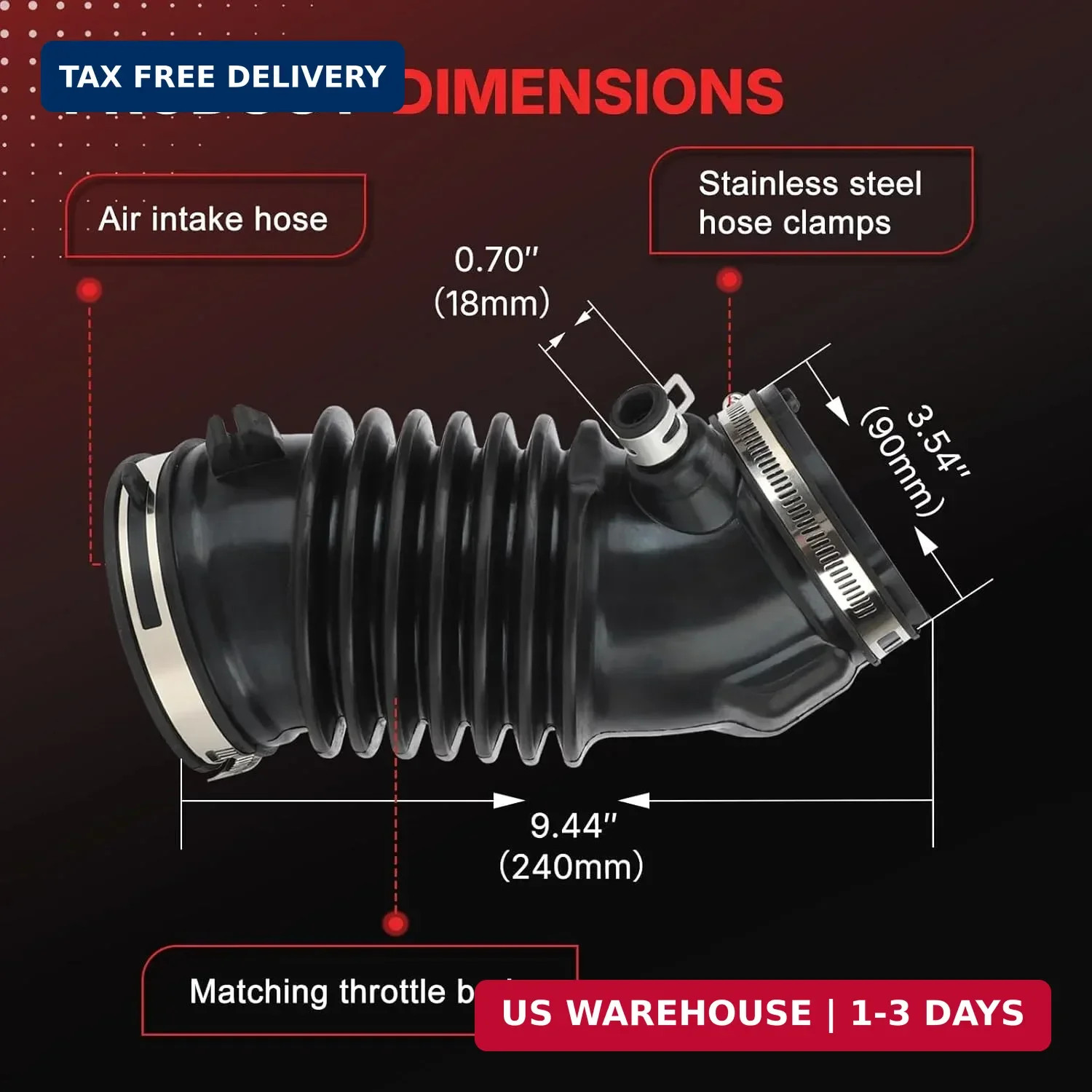 17228-5J6-A00 Air Intake Hose Tube for Honda Pilot Odyssey Acura MDX