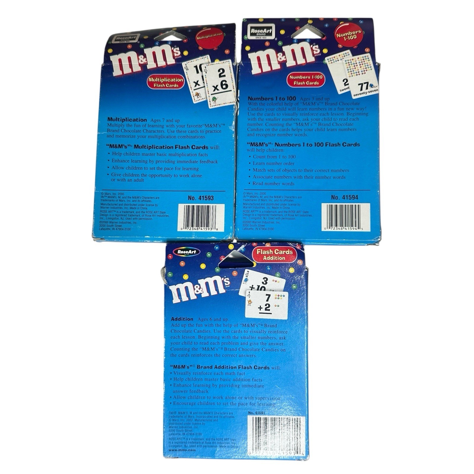 M&M’s Multiplication Addition Numbers Flash Cards Math Rose Art Double Sided Lot