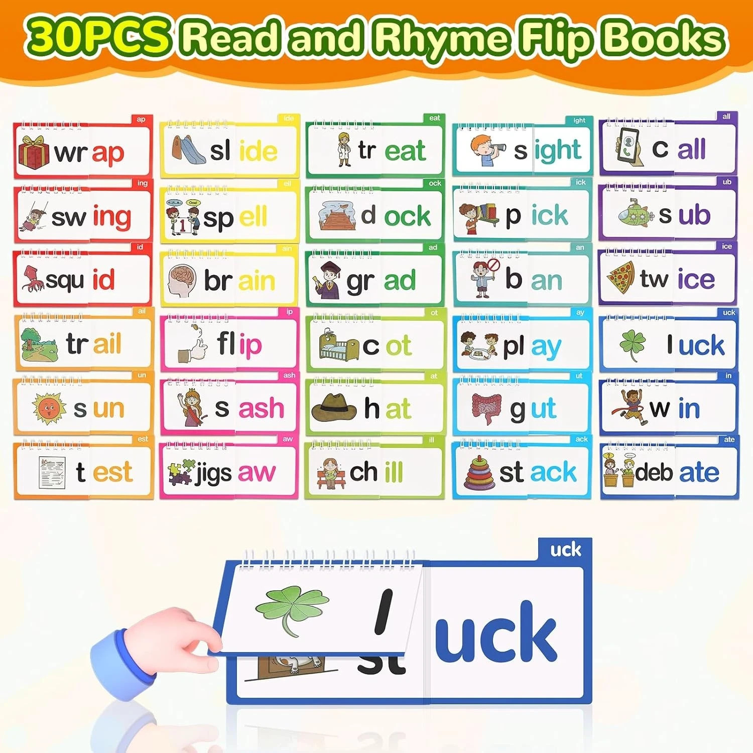 30PC Word Family Phonics Flip Books Set Kids Reading Learning Homeschool New