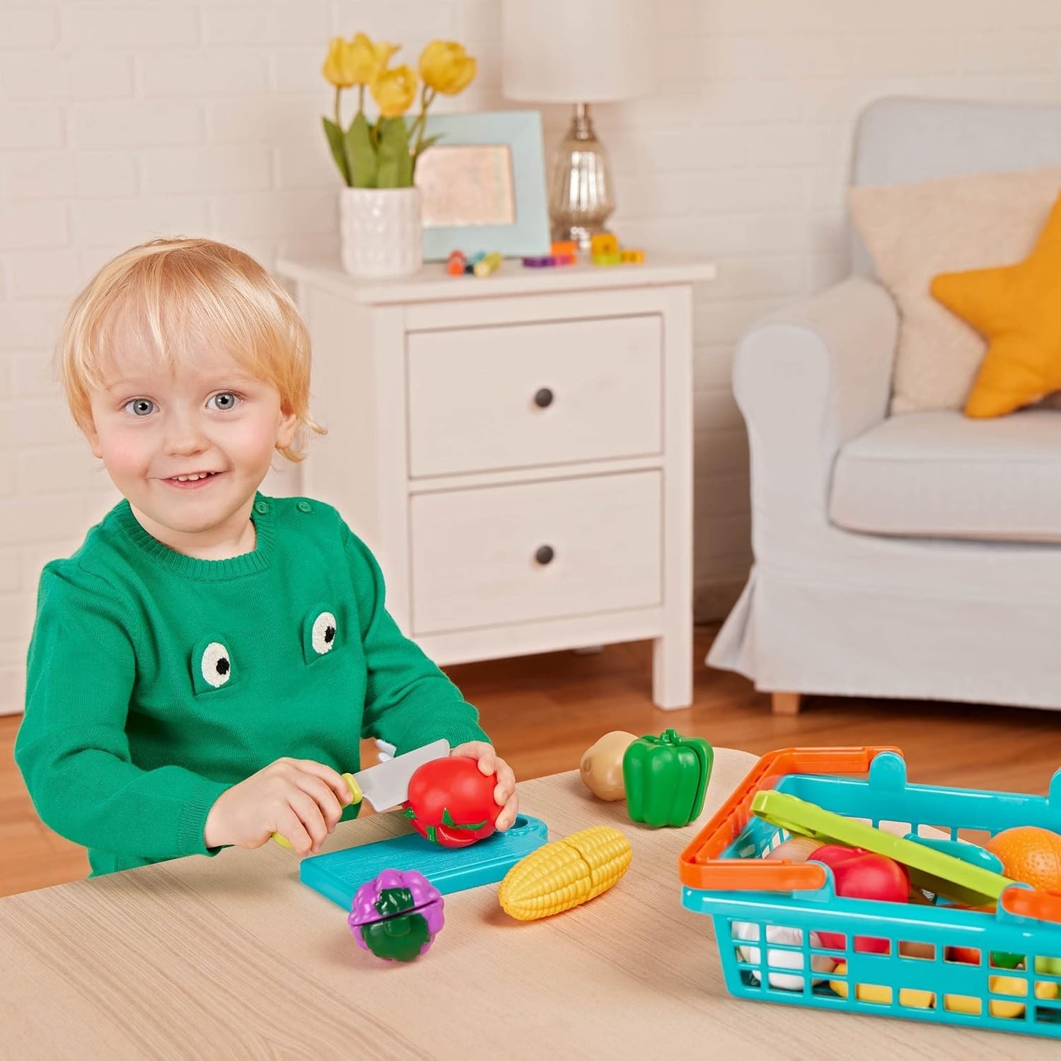 Multicolor Farmers Market Toy Food Basket for Creative Pretend Play – 37 Pieces