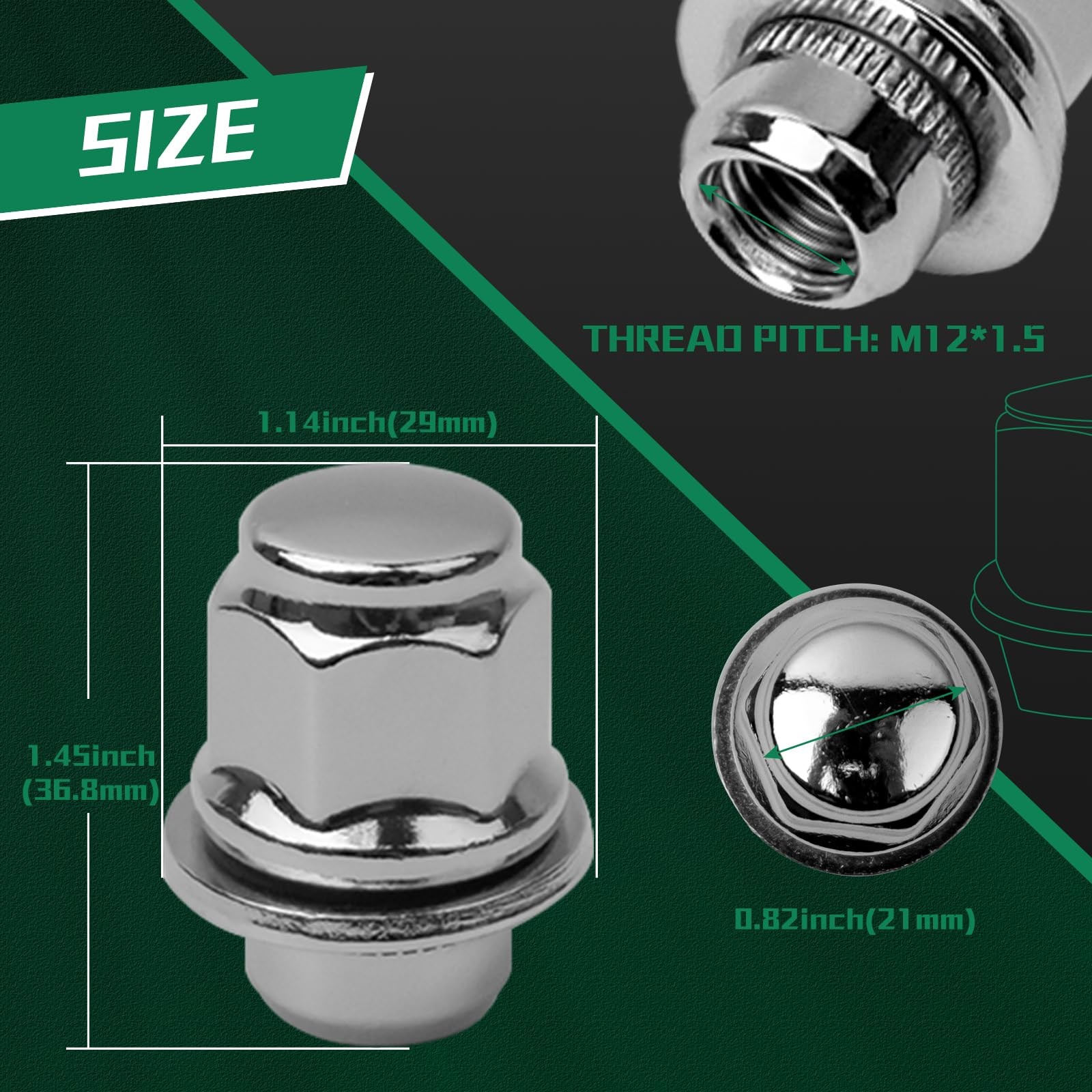 M12x1.5 Lug Nuts,One-Piece Wheel Nuts for Toyota M12x1.5, Silver
