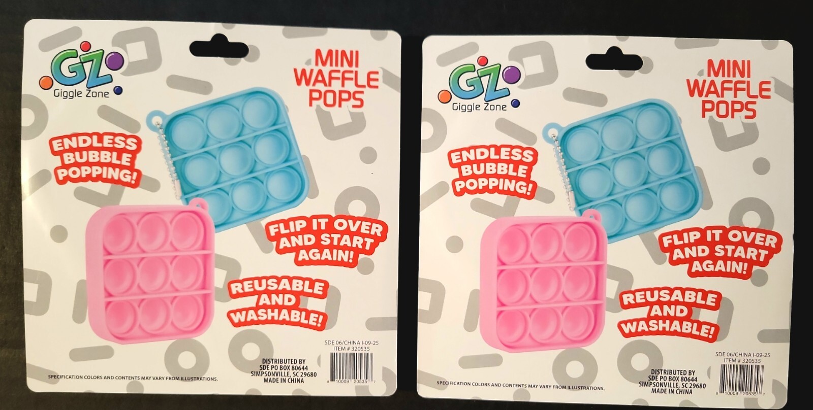 LOT of 2) Giggle Zone 2pk Mini Waffle Pops Keychain Popit Fidget Stress Reliever
