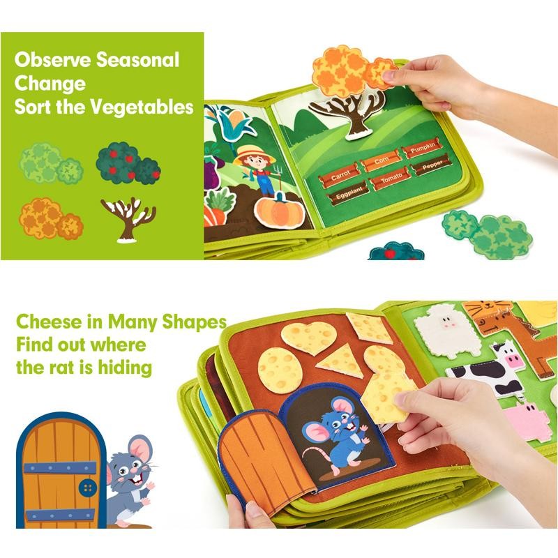 Montessori Busy Cloth Book Toddlers Farm Animal Story Felt Preschool Learning Fi