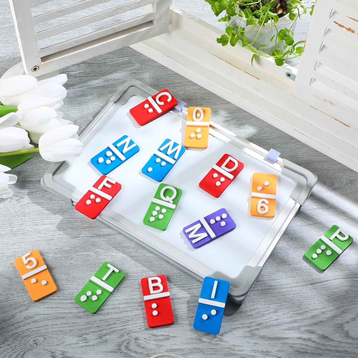 Multicolor Braille Alphabet and Number Tiles Set