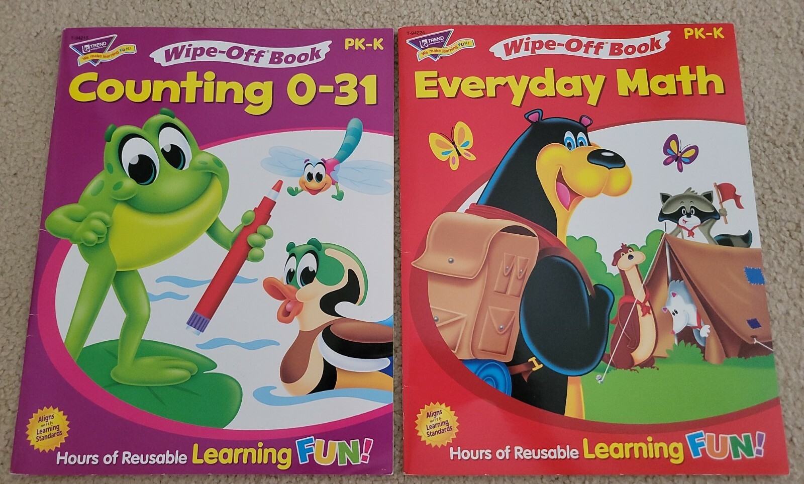 2 PK – K Learning Educational Wipe-Off Books ‘Counting 0-31’ & ‘Everyday Math’