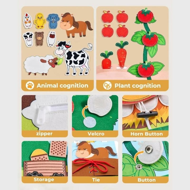Montessori Busy Cloth Book Toddlers Farm Animal Story Felt Preschool Learning Fi