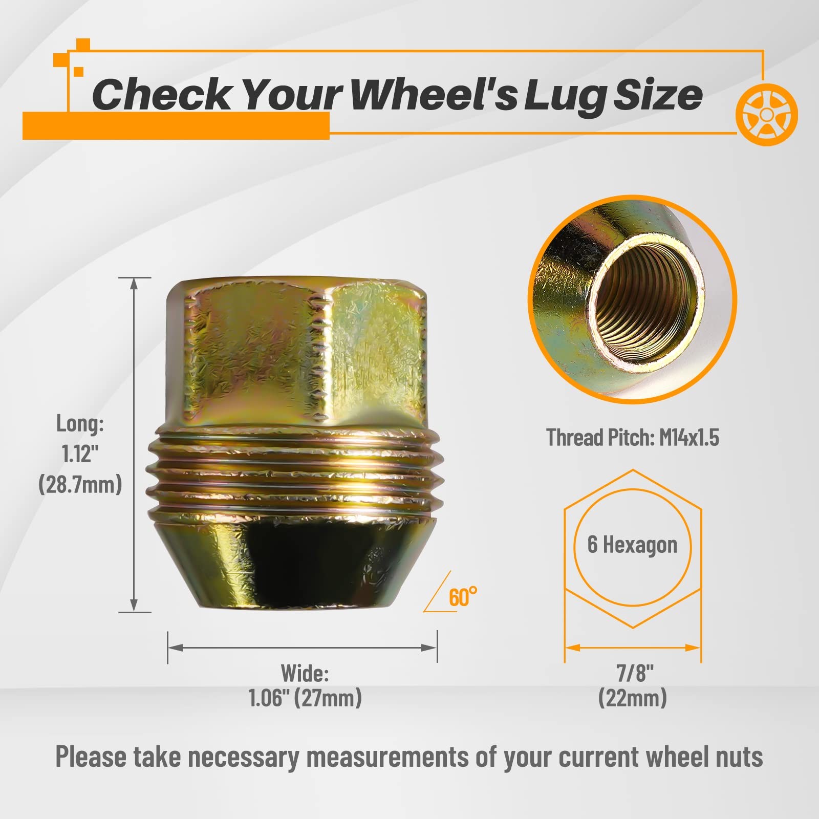 MIKKUPPA Gold M14x1.5 Lug Nuts 24 Packs Open End