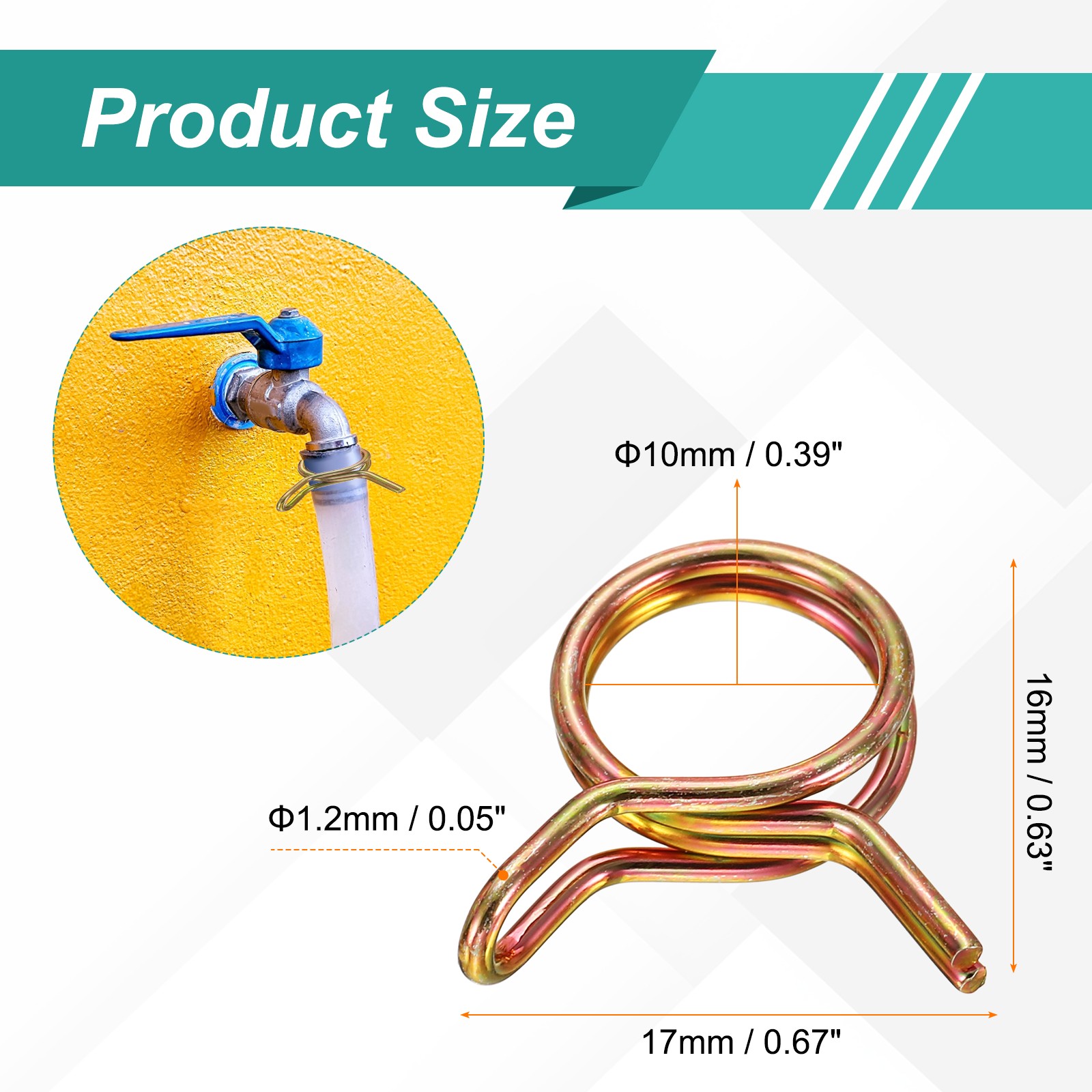 12Pcs 10mm ID Double Wire Spring Hose Clamp Spring Clips Clamps