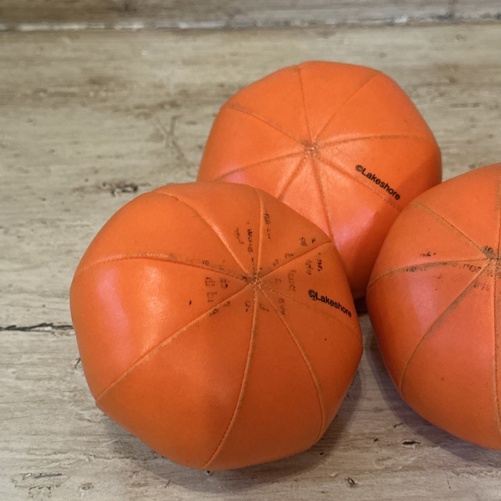 Lakeshore Learning Vintage Vinyl Puffy Stuffed Orange Pumpkins Lot Of 6