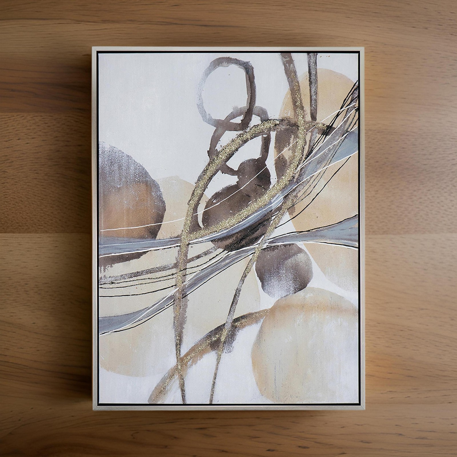 Benjara Bny 35 x 47 Abstract Wall Art Print – Brown/Silver