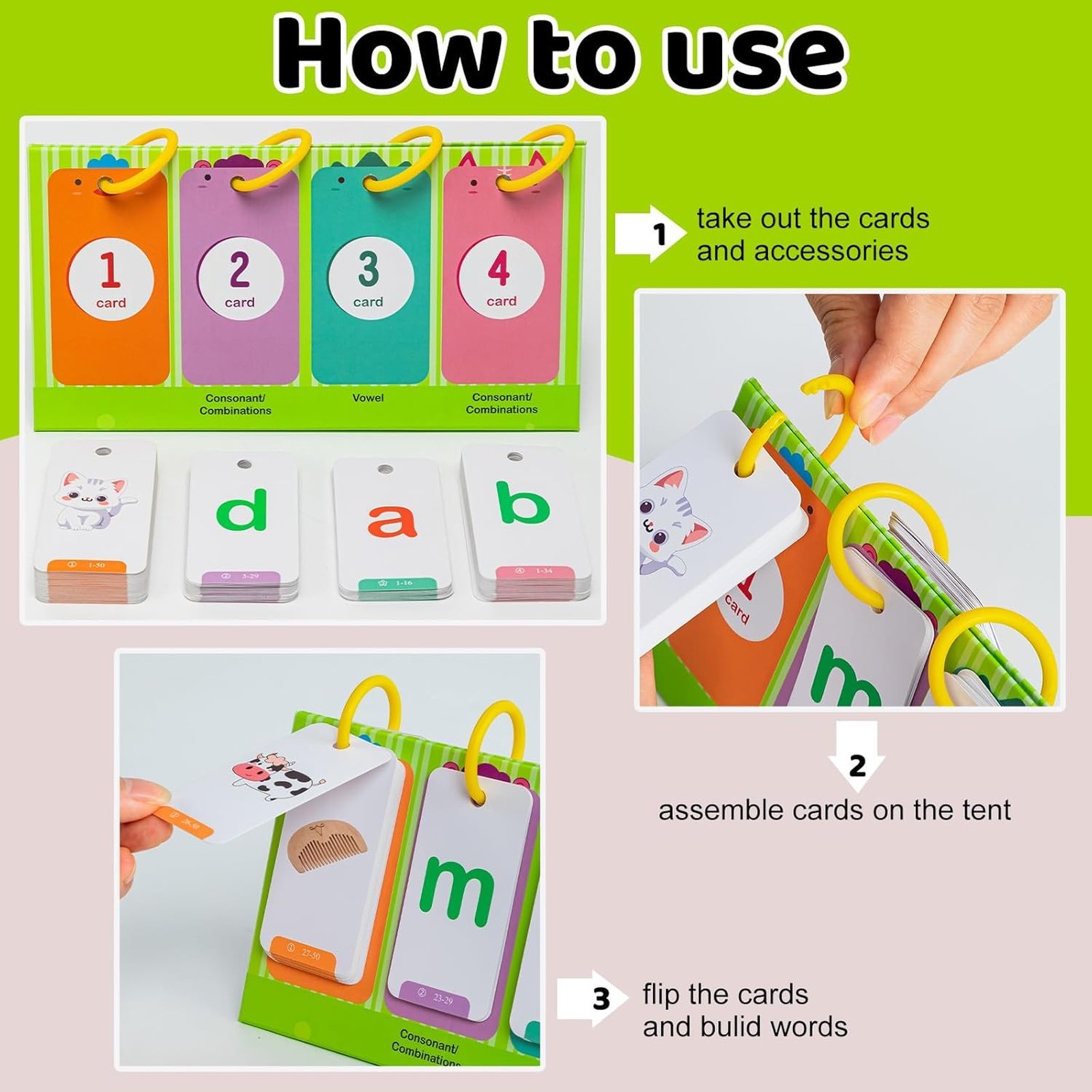 CVC CVCC Words Games Phonics Flash Cards for Preschool Kindergarten Alphabet