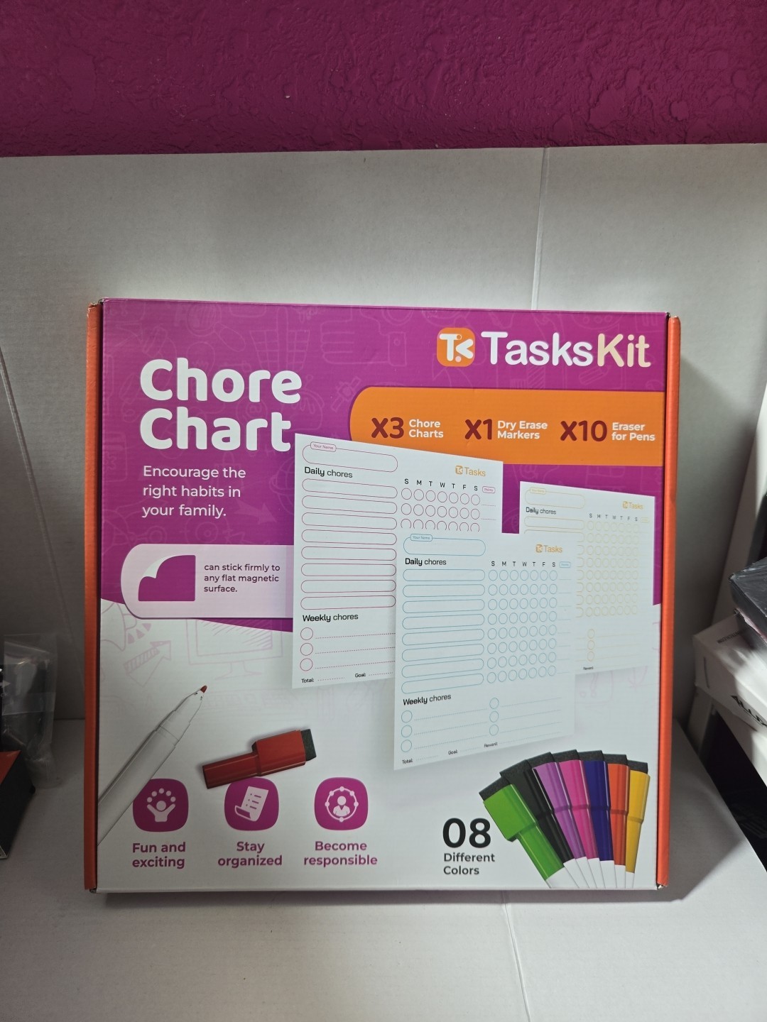 Magnetic Chore Chart for Refrigerator 10 x 10 Pack of 3 Fridge Boards, 8 colors