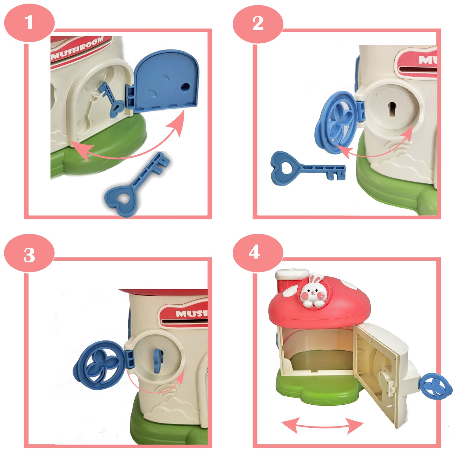 Whimsical Mushroom Piggy Bank Variation Listing with Secure Lock and Keys