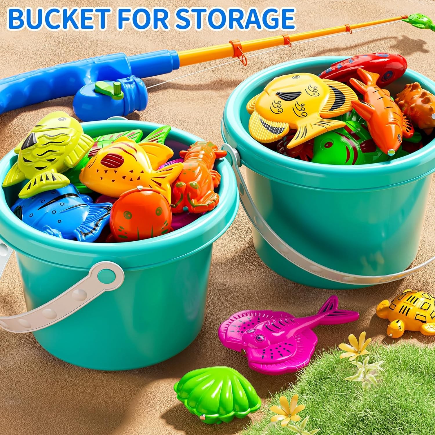 JUKUDAHU Magnet Fishing Toys Game Floating Fish Inflatable Pool Pole Rod