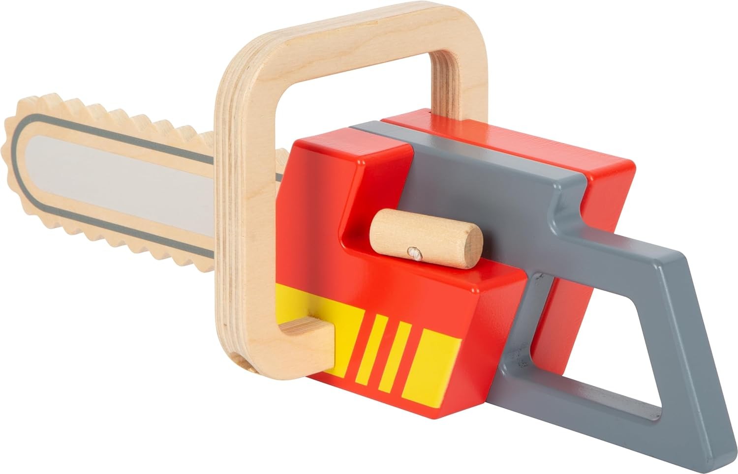 small foot Chainsaw made of wood, role play toy on the theme of fire department,