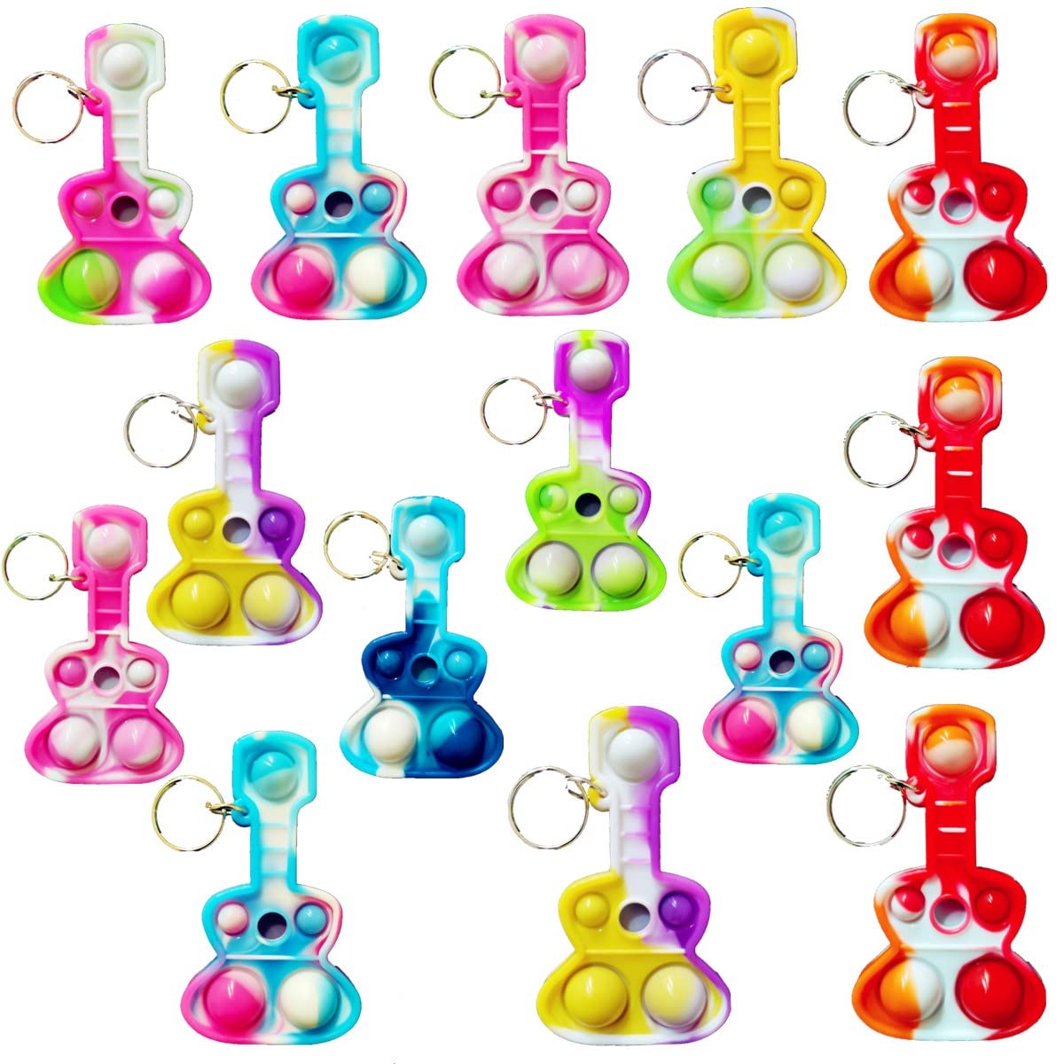 Roaqua Students Gifts Mini pop Bulk Guitar Fidget Keychain 3*2*0.2inch, Yu-4