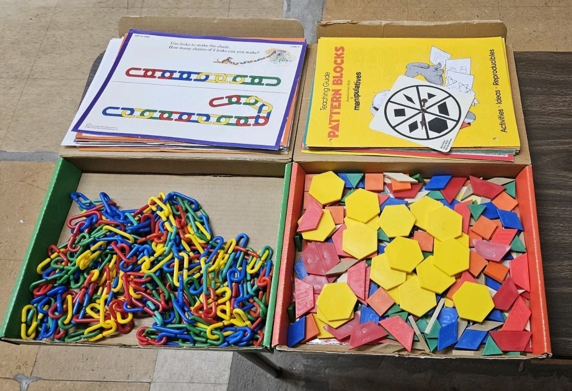 Macmillan Early Skills Manipulatives Links + Pattern Blocks 1991 Vintage Toys