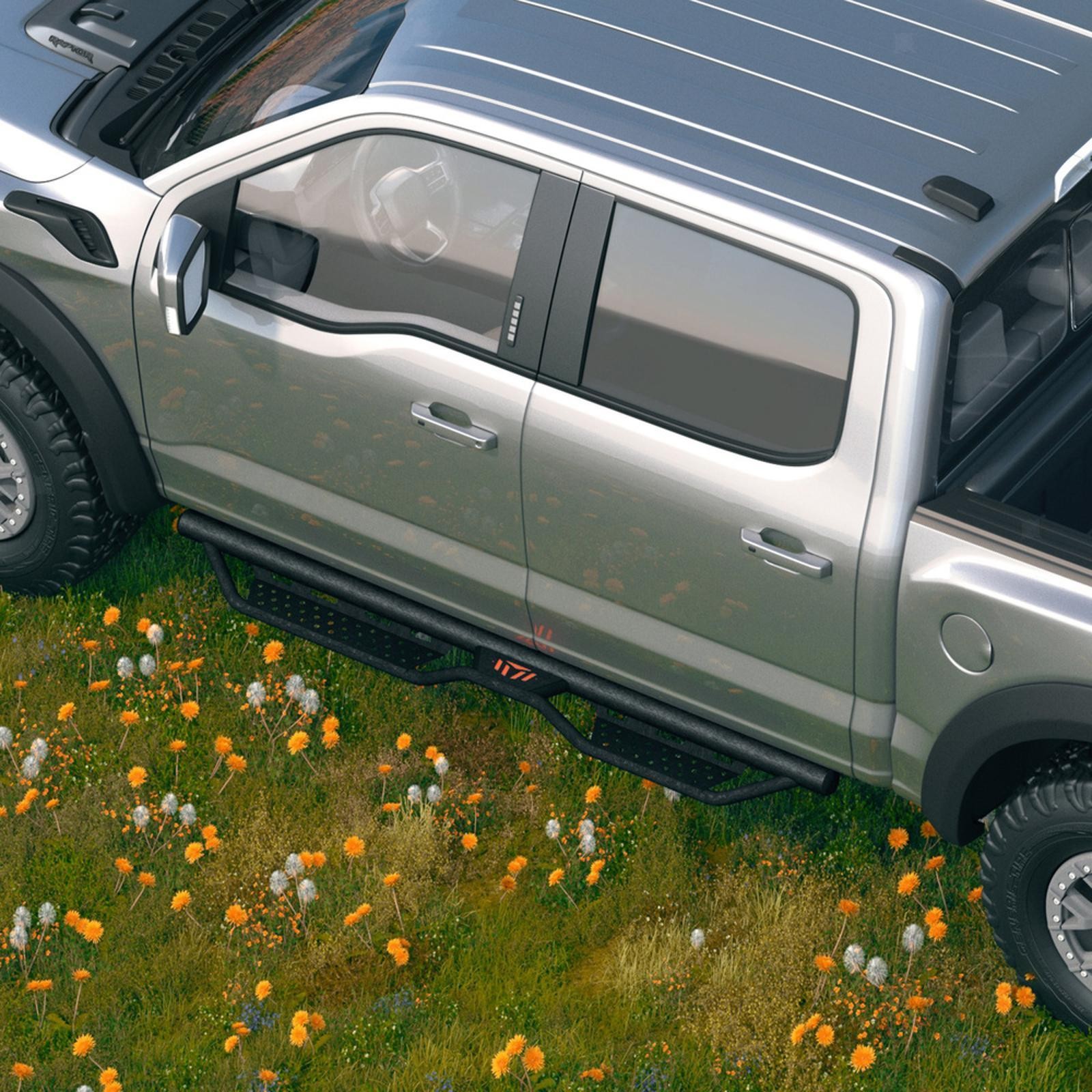 Black Carbon Steel Truck Running Boards Non Slip Step for Compatible Pickup