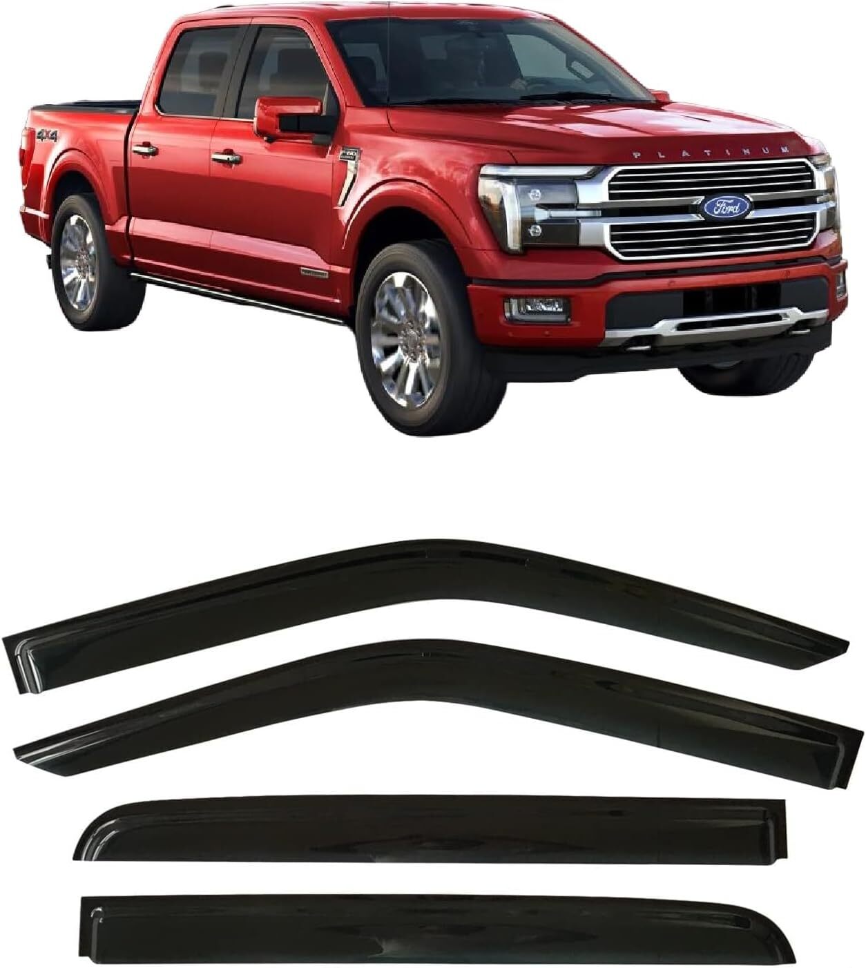 2015-2025 Tape-On Side Window Deflector Visors for Ford F150 SuperCrew (Crew