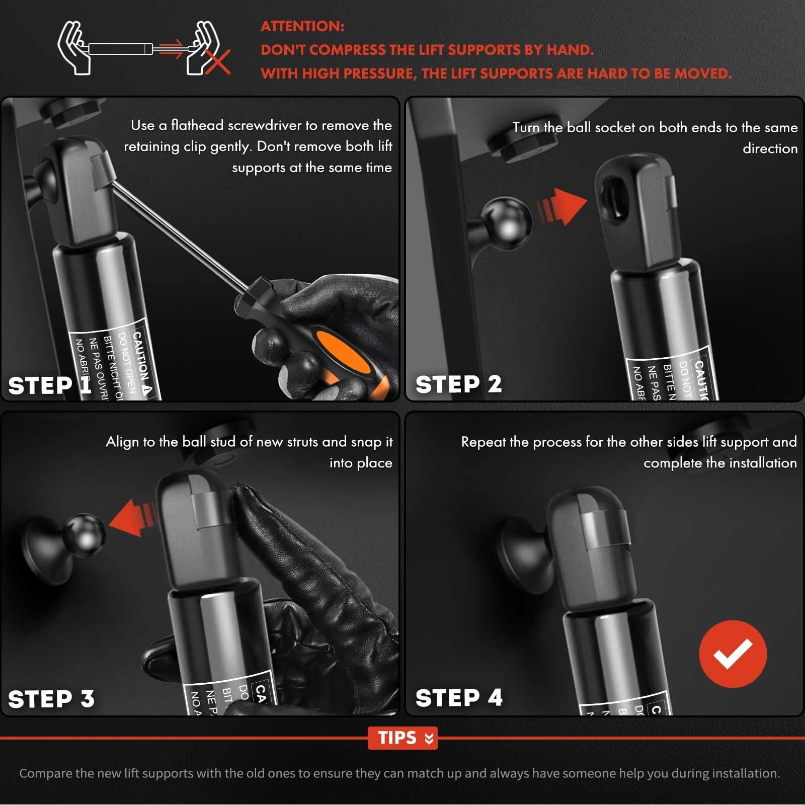 A-Premium Rear Tailgate Lift Supports Shock Struts Compatible with Mini Black