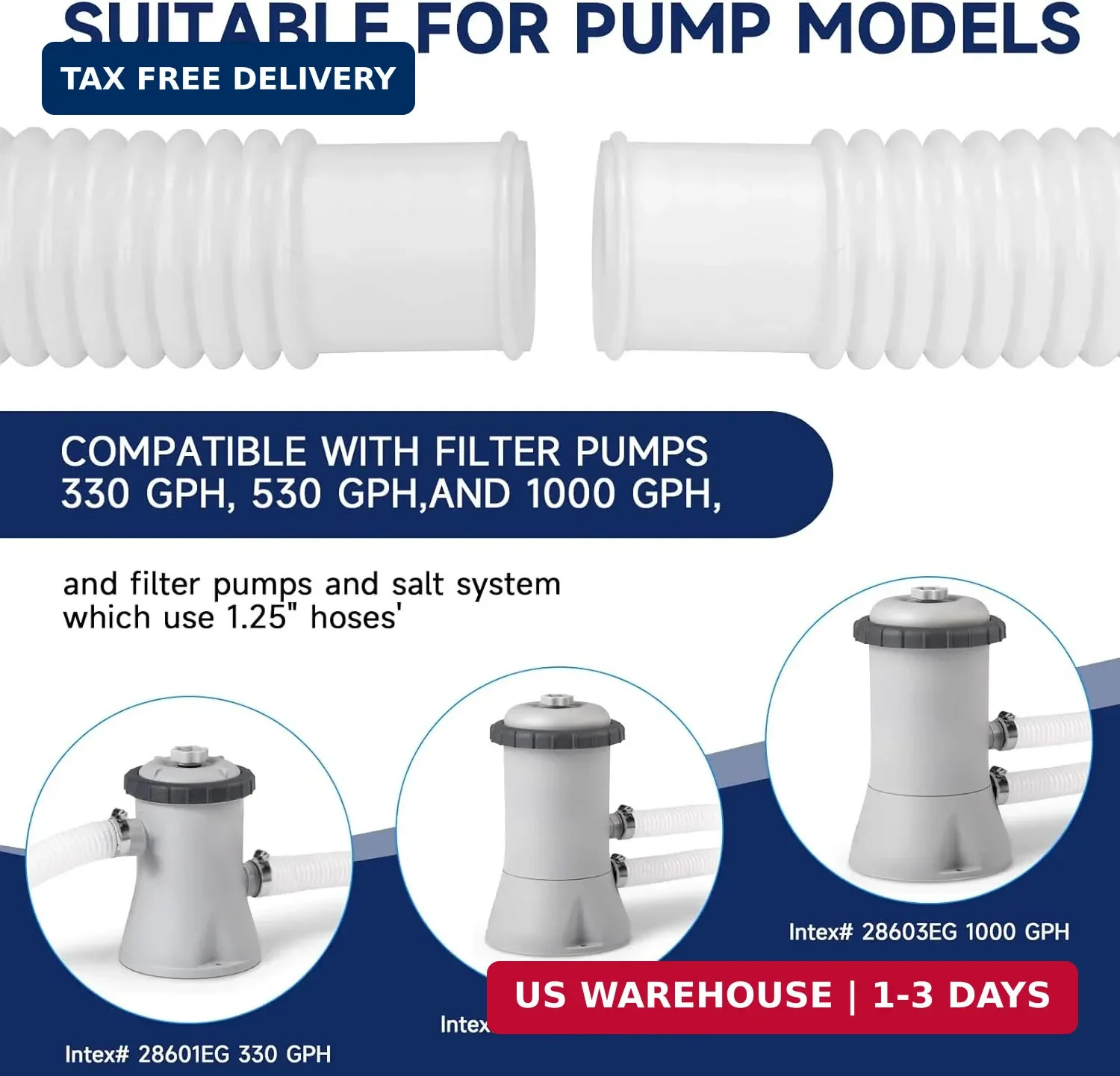 Pool Hoses for Above Ground Pools, 4 Pack 1.25 x 59 Inch Pool Filter Pump Hoses,