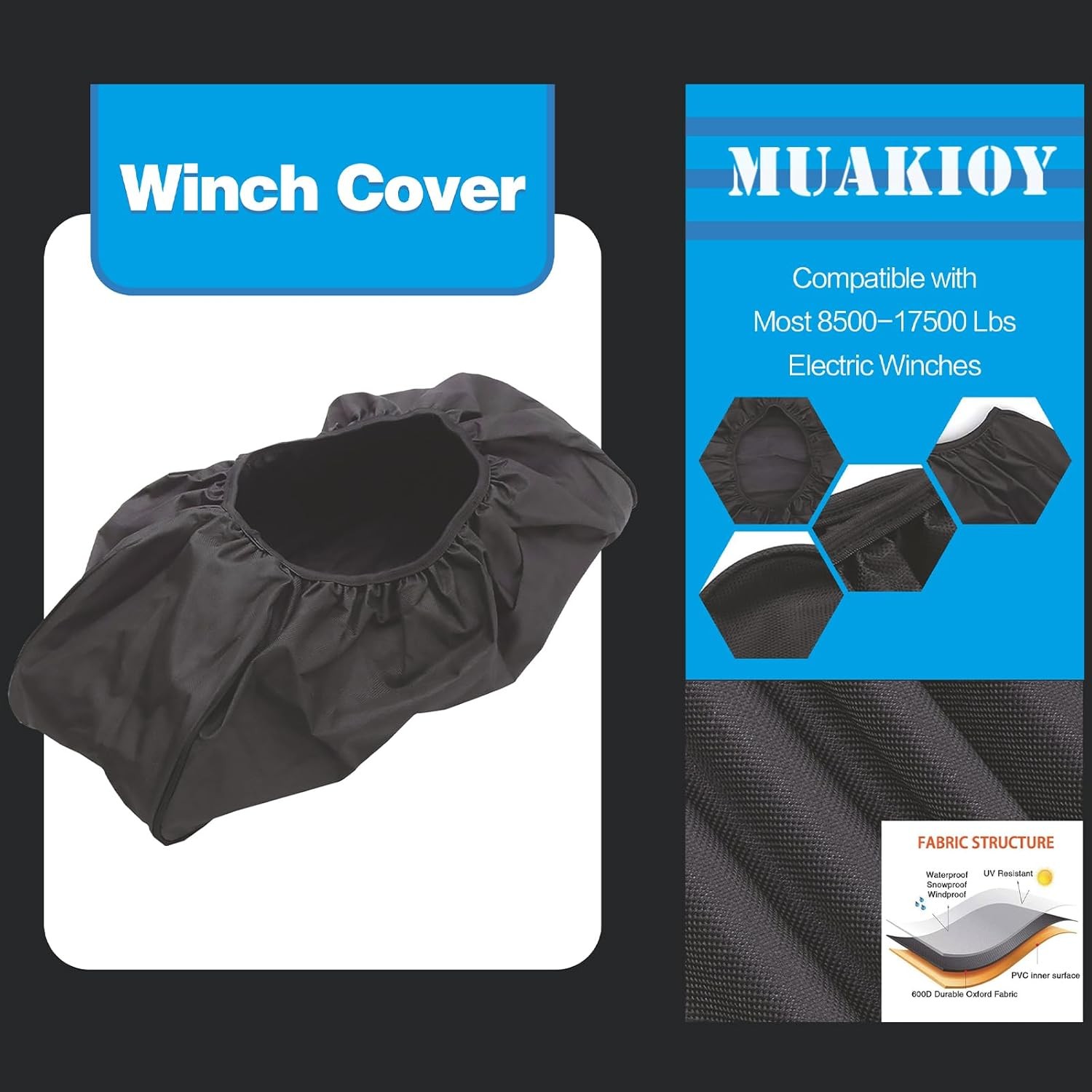 Winch Cover, Heavy Duty Waterproof Dust-Proof Winch Protection Cover, Ideal for
