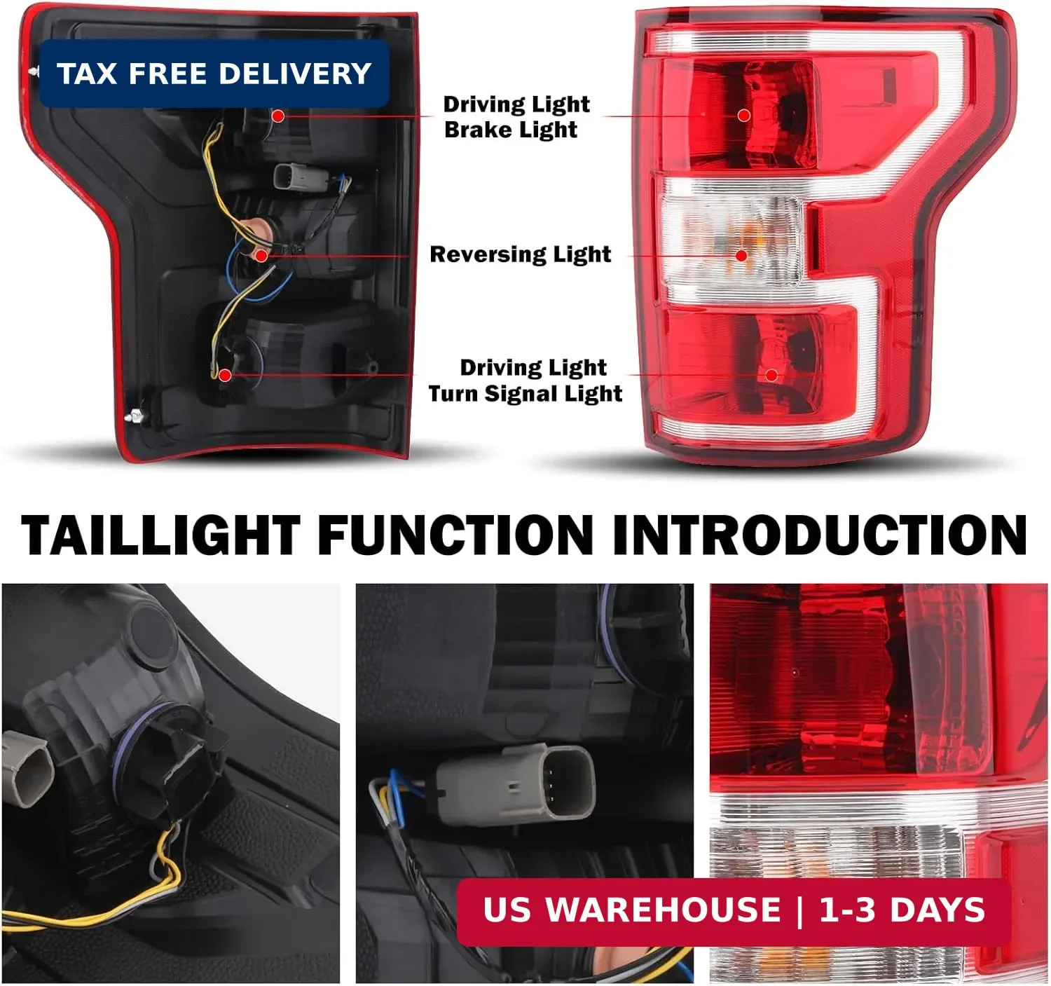 Passenger Side Tail Light Assembly Compatible with Ford F150 F-150 2018-2020 Wit