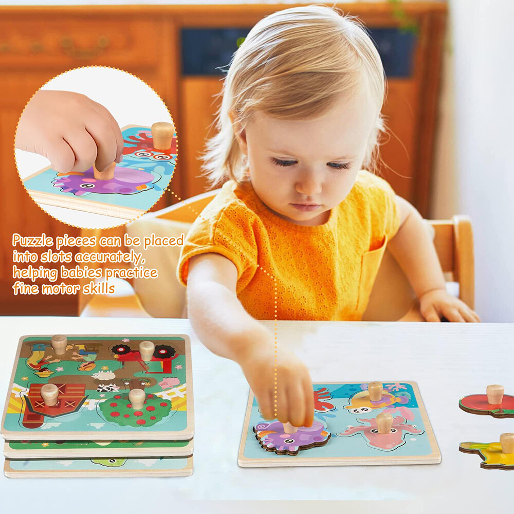 Wooden Jigsaw Puzzles for Kids Age 1 2 3 Toddler Puzzles Toys, Preschool Set 4