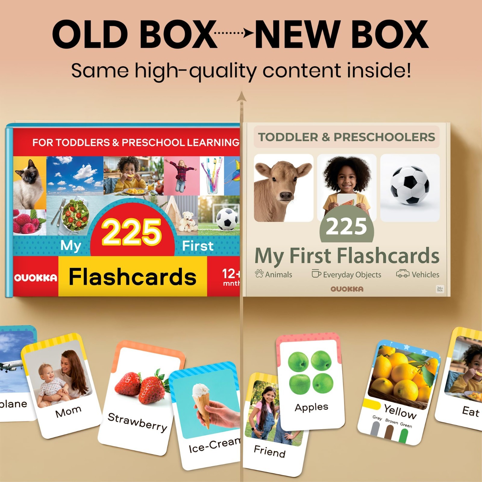 Toddler Flash Cards 225 Pack – Montessori Learning Cards for Ages 1-3, Alphabet