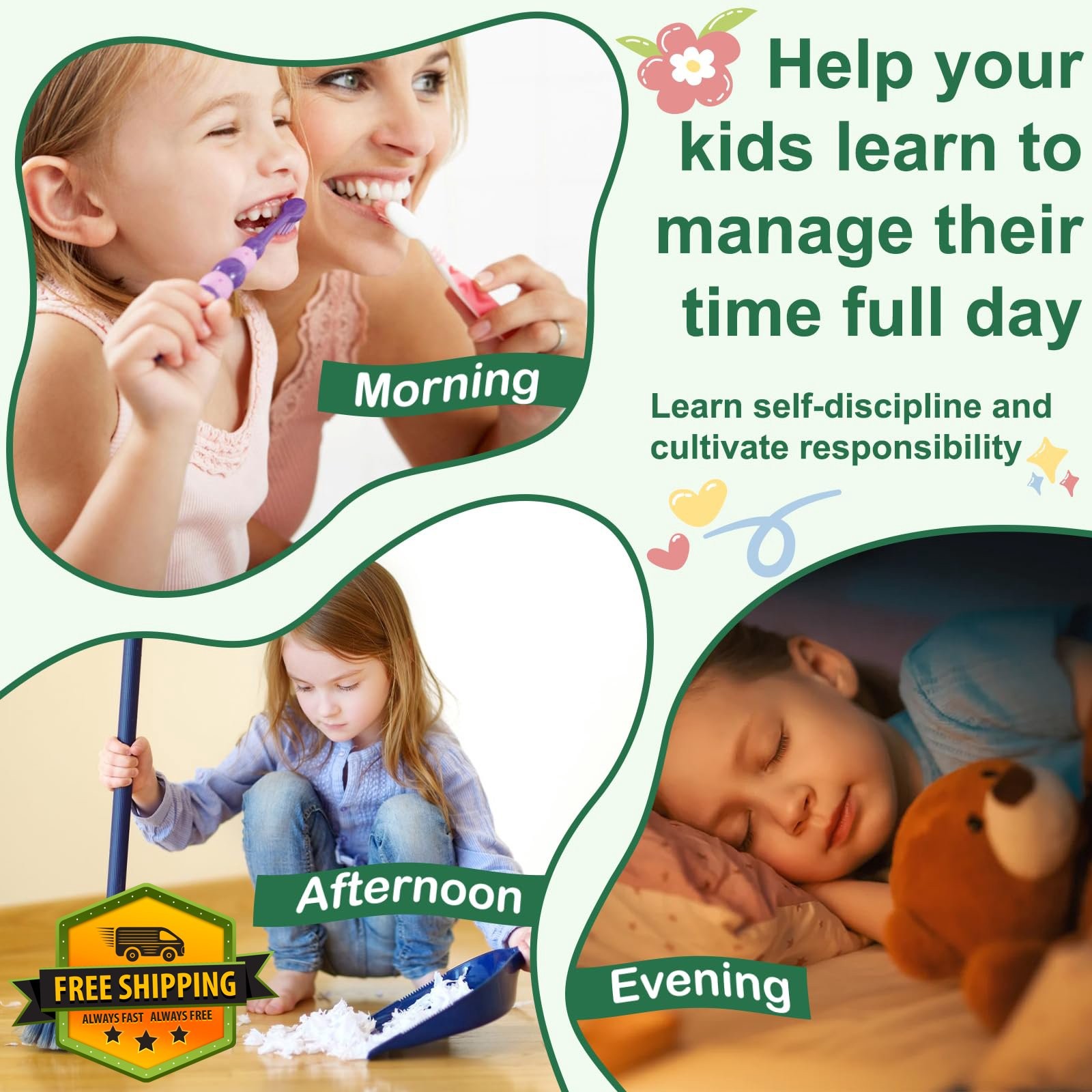 CQNET Wooden Chore Chart Kids Routine Board