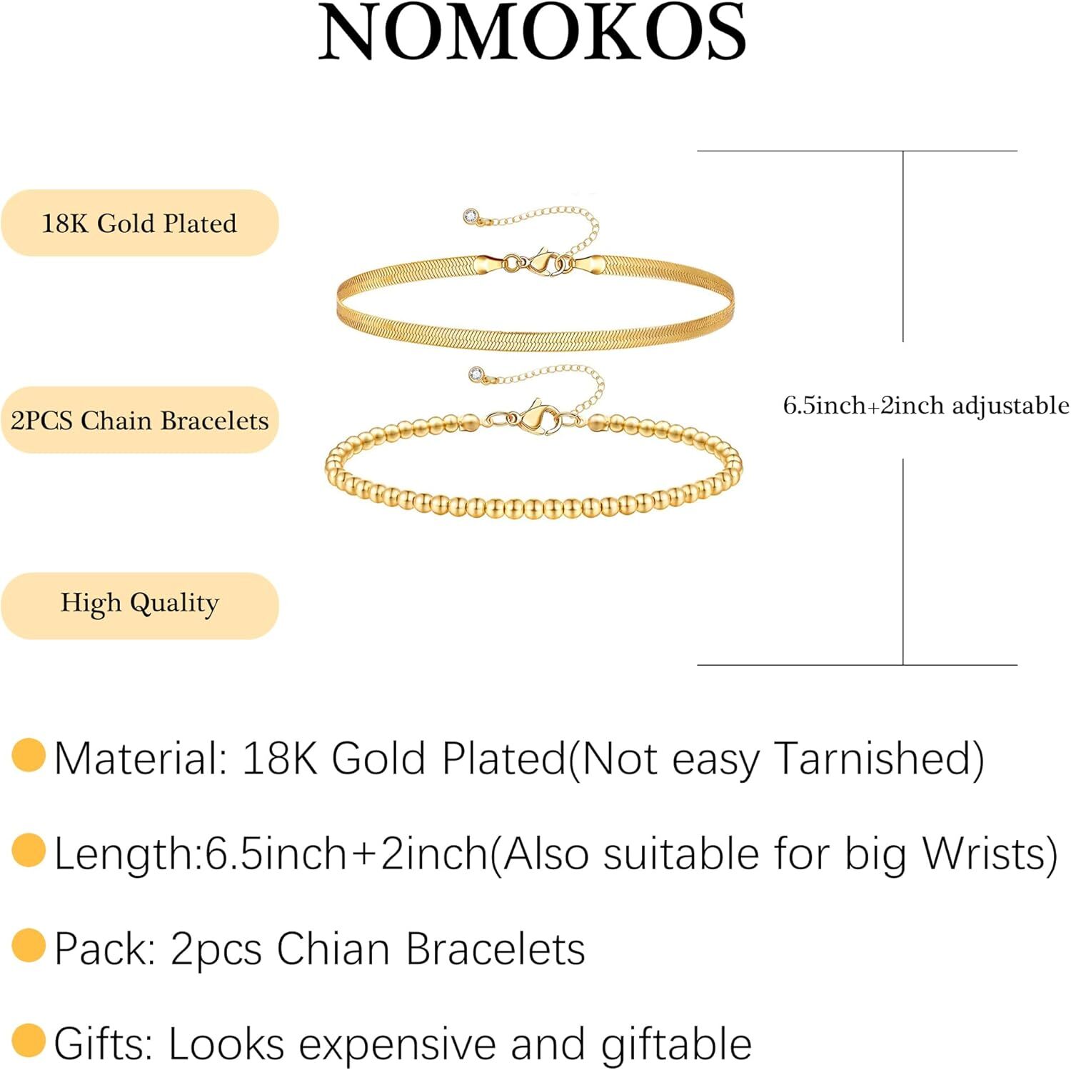 Gold Bracelets for Women – Dainty 18K Gold Plated Trendy Bead Rope Cuban Figaro