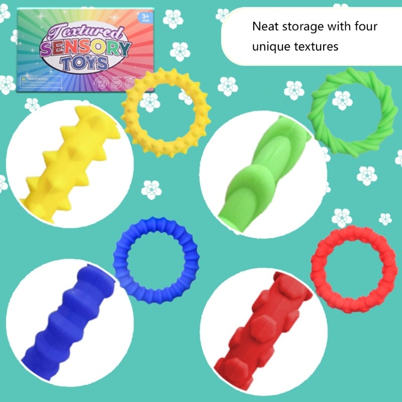 Textured Silicone Sensory Wrist Band for Concertrate and Stress Relief 4Pieces
