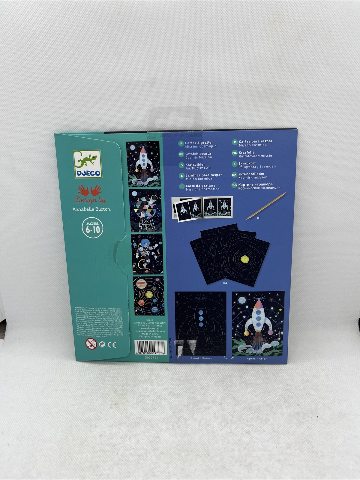 Djeco 4 Cartes Cards Scratch Boards Galaxy Space Ship Activity NEW FREE SHIPPING
