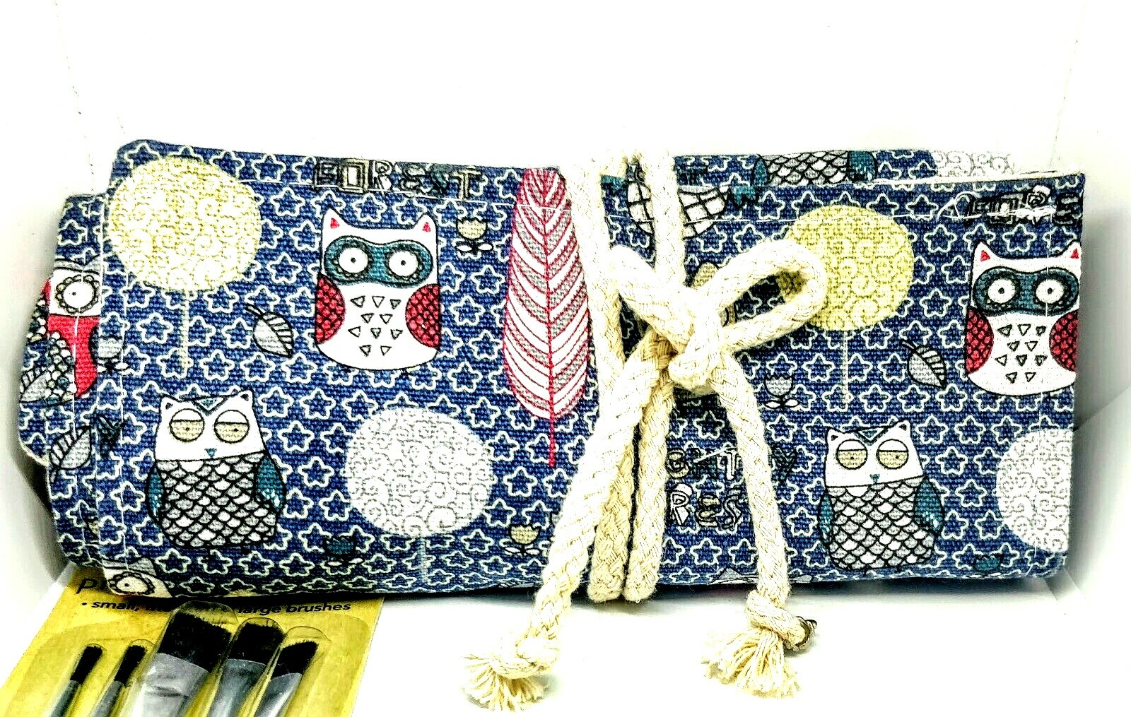 Canvas Pencil Colors Paint Brushes Organizer Wrap Roll-Up Stationery Owl Ballet