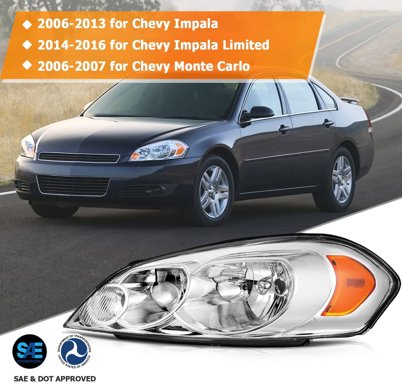 Headlight Assembly For Chevy Impala 2006-2013 For Chevy Impala Limited 2014-2…