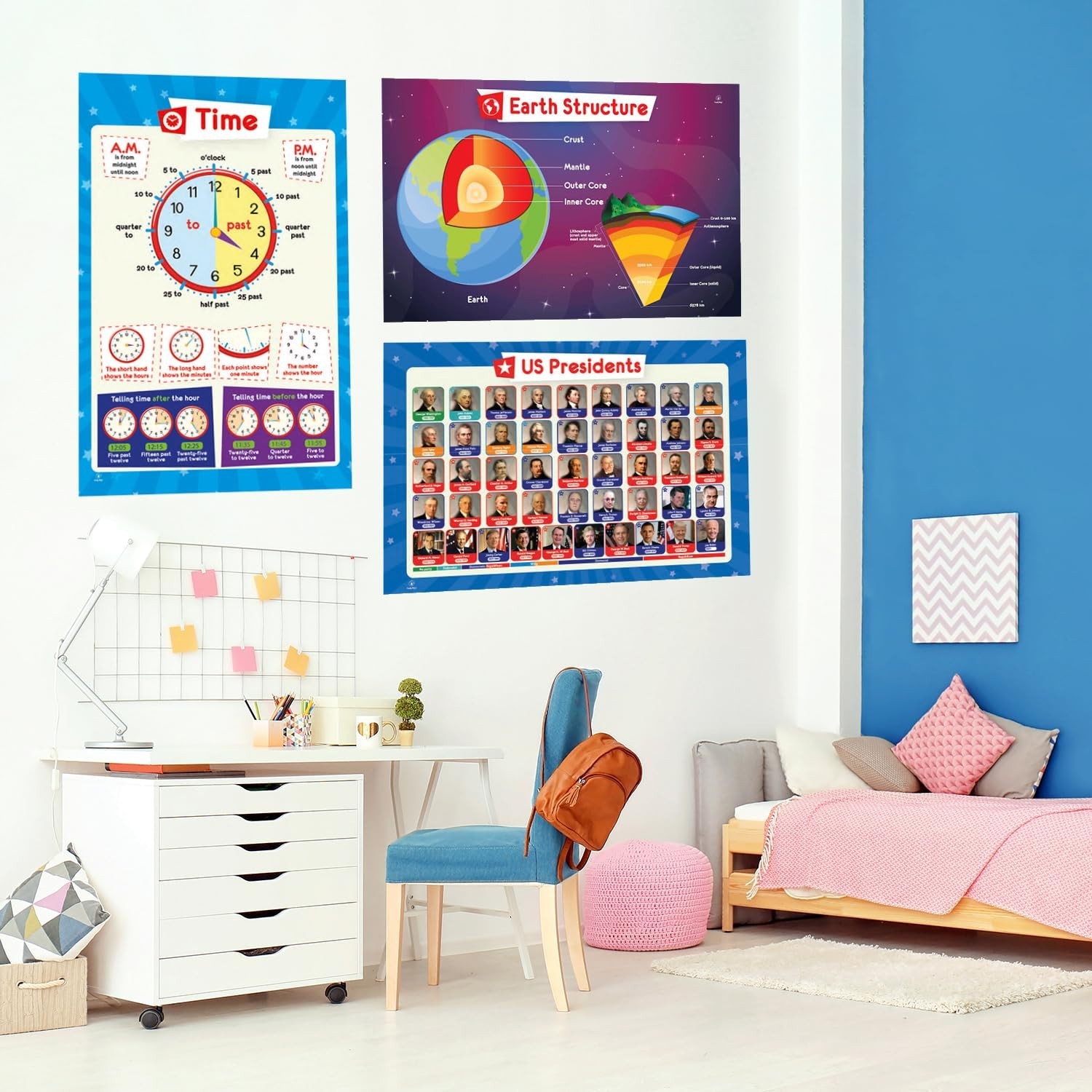 32 Educational Posters Set for Kids – 17×11, Multiplication Chart, ABC, Periodic