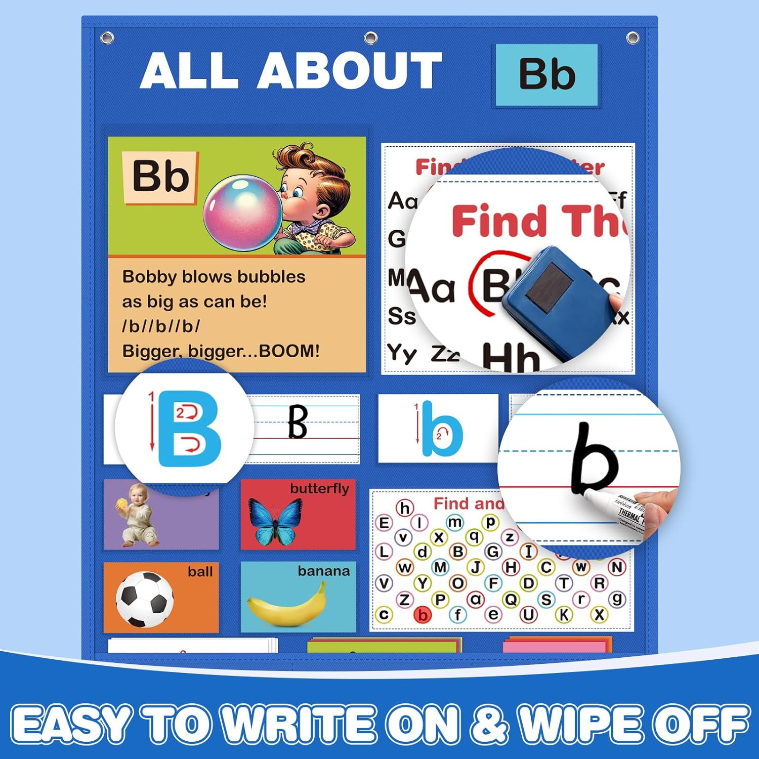 Alphabet Learning Pocket Chart, Alphabet Wall Chart for Toddlers 1-3, Handwritin
