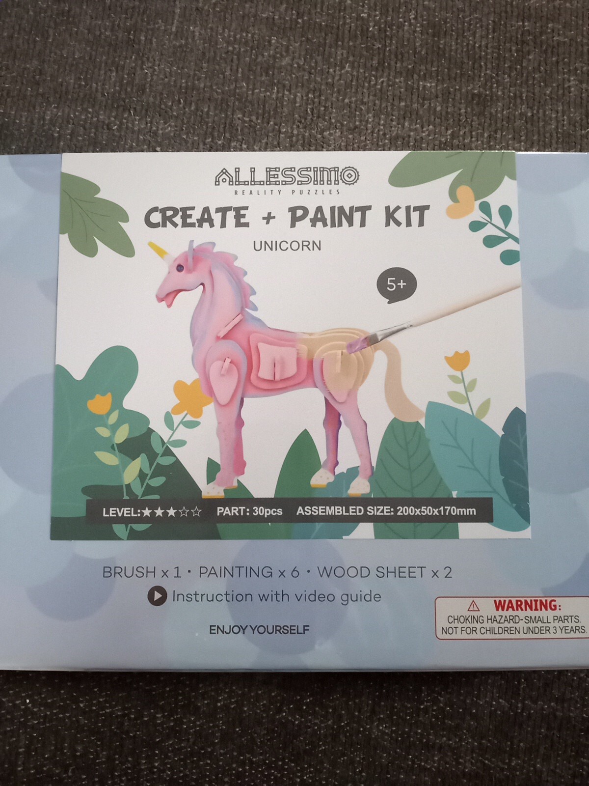 NIB Allessimo Reality Puzzle Paint Kit Level 3 ~ Unicorn Ages 5+ Pink Kid Crafts