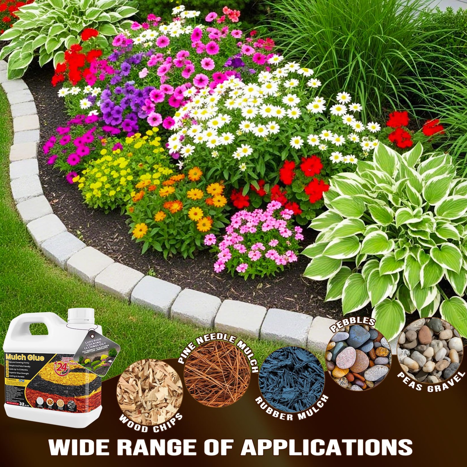 Mulch Glue – 32 OZ Rubber Mulch for Landscaping, Pet Safe Rock Glue | Ground Cov