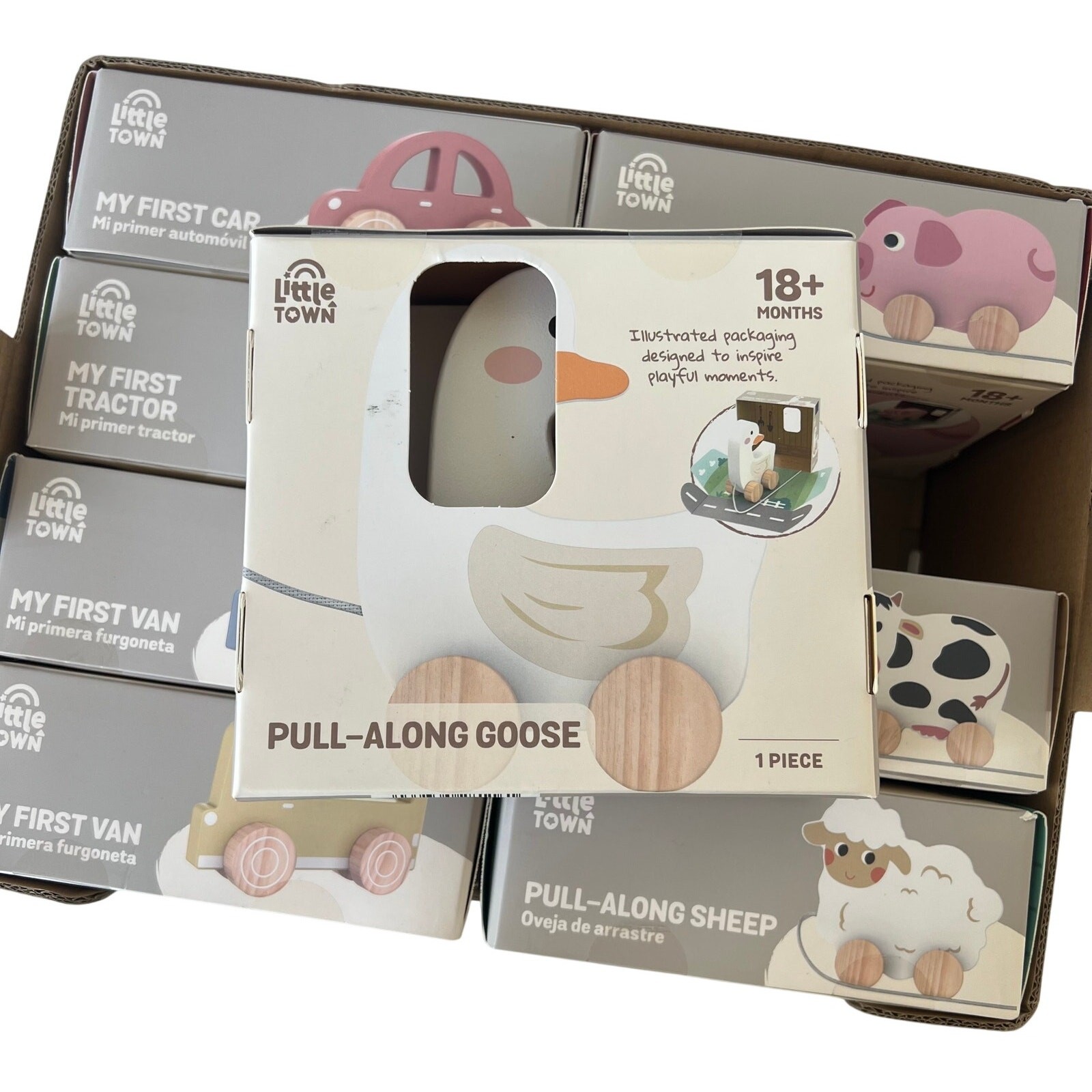 Little Town Wooden Baby Toy Lot 8 NIB Pull-Along Animals & Cars Aldi Montessori