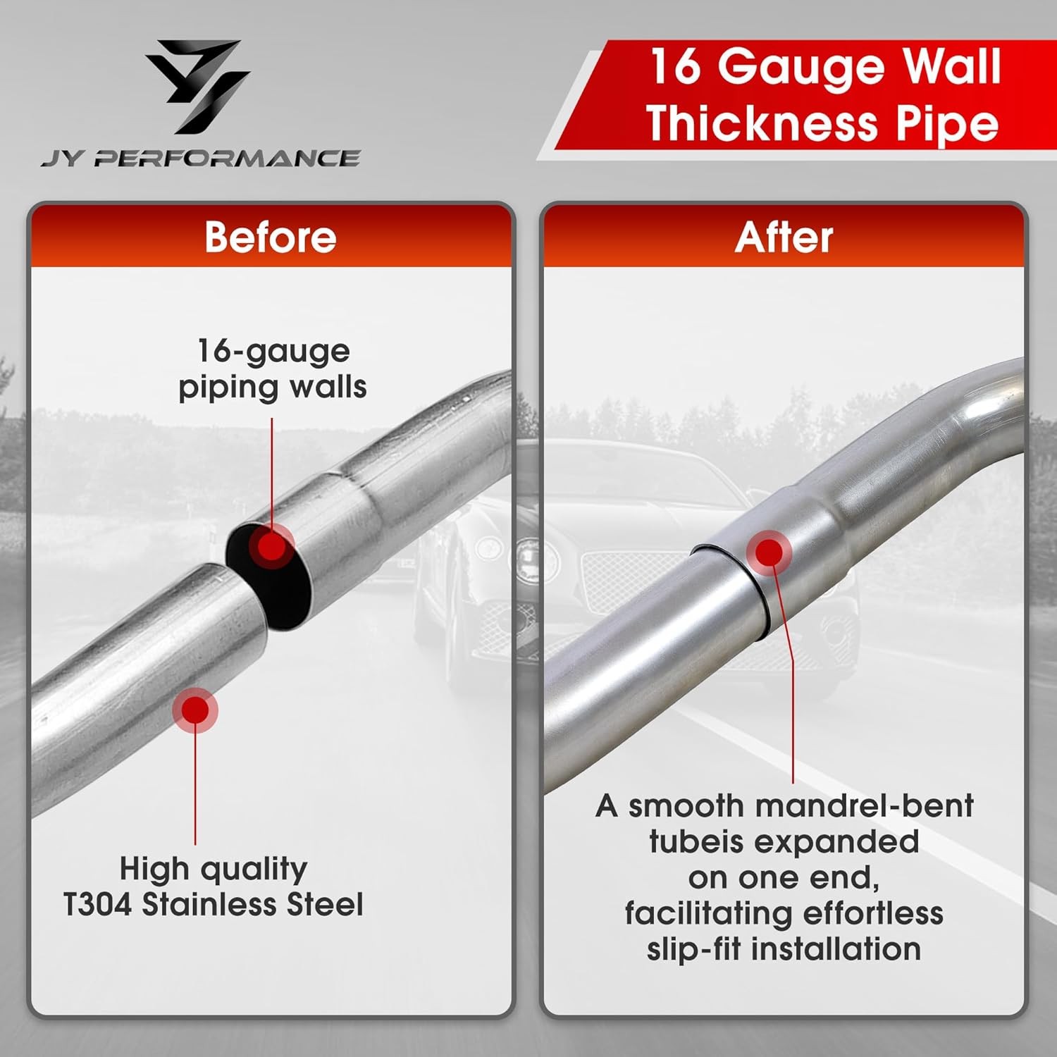 JY PERFORMANCE 2.5 Inch Universal T304 Stainless Steel Exhaust Pipe Tubing Kit 1