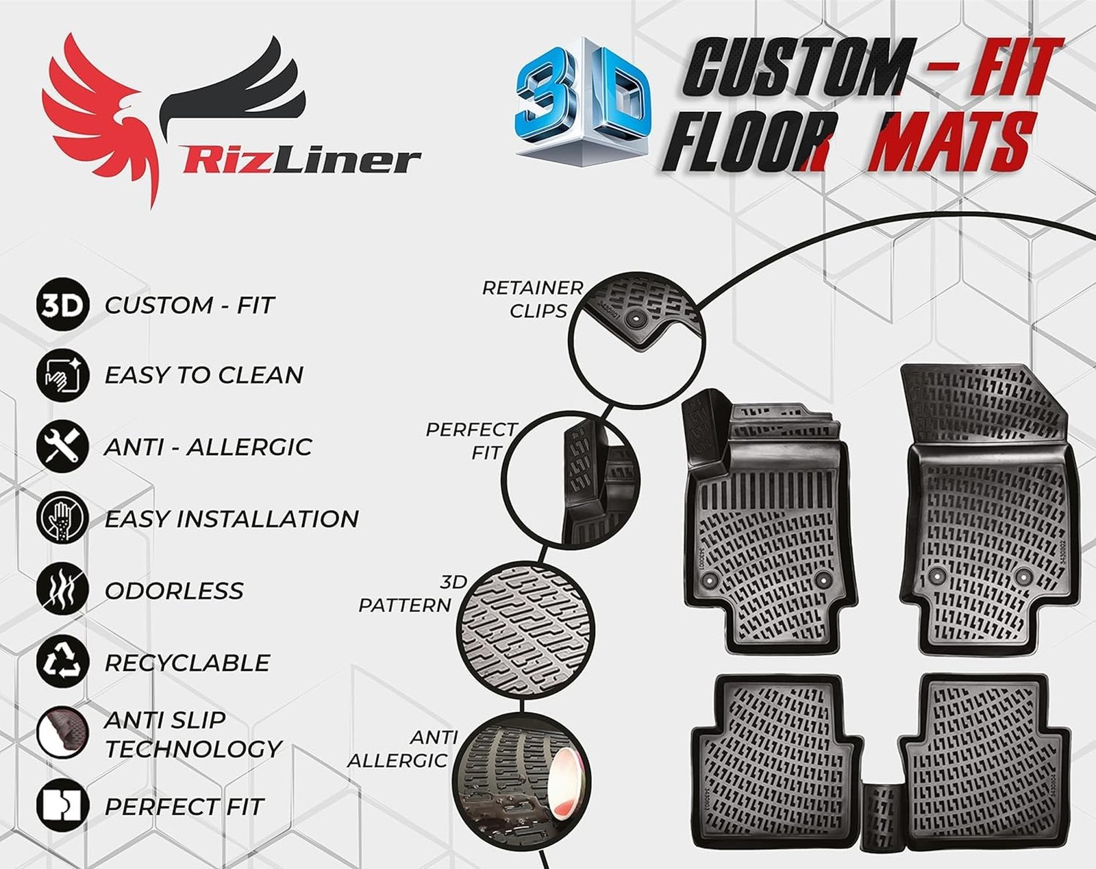 RizLiner Toyota Yaris 2012-2018 (No Yaris iA Models) Custom Fit Floor Mats Ru…