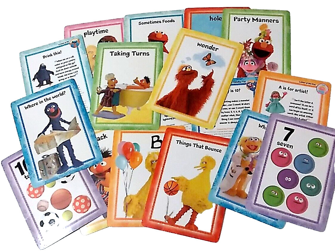 Sesame Street Elmo’s Learning 3 Activity Books 18 Flash Cards Video Fishing Game