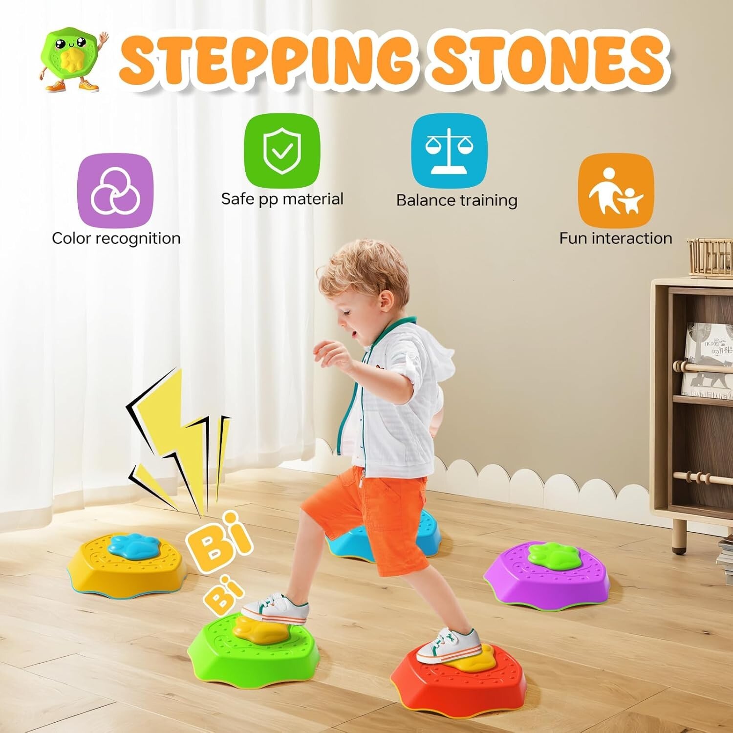 Voiced Stepping Stones for Kids, 5pcs Durable Non-Slip Balance Stones, Promoting