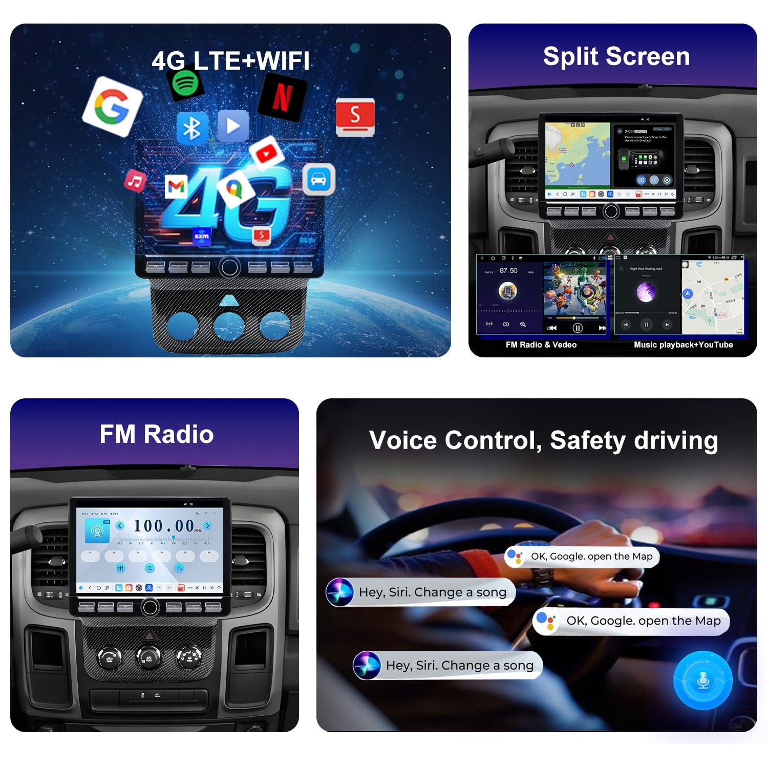 4G Network Radio for Dodge RAM 2013 2014 2015 2016 2017 2018 Upgrade,Carbon F…