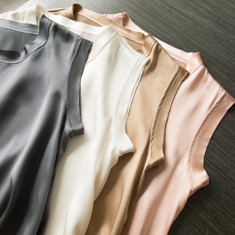 Silk satin camisole vest, women’s mulberry silk outerwear, solid color base