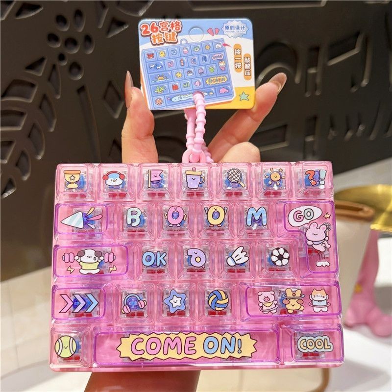 Rare/Limited 26 Key Fidget Toy_Transparent Keycap Clicker Keychain KeyRing 14CM