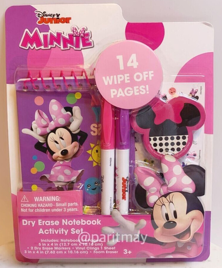 Disney Minnie Mouse Dry Erase Notebook Activity Set Markers Vinyl Clings Eraser