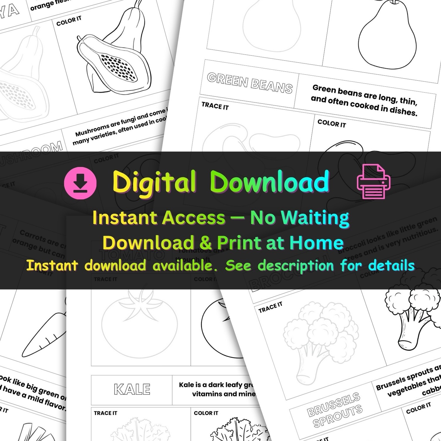 Kids Fruits & Vegetables Activity Worksheets | Printable