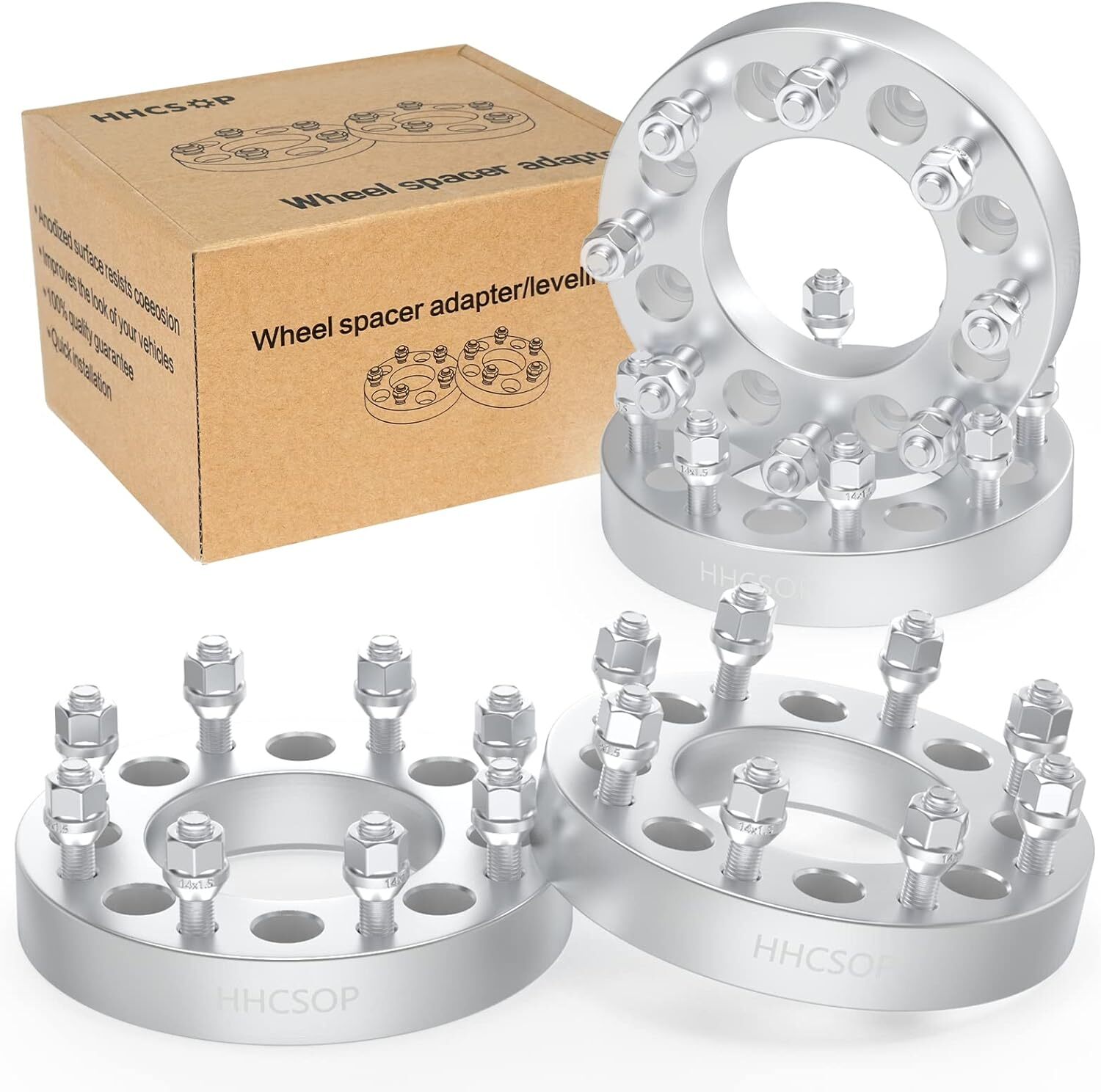8×6.5 to 8×180 Wheel Spacers 1.5″(38mm) Bore 117mm with M14x1.5 Studs for Chevy